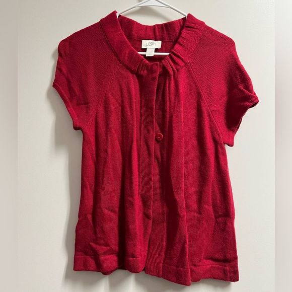 Ann Taylor Loft Red Short Sleeve Cardigan Sweater Size Small - Picture 8 of 11